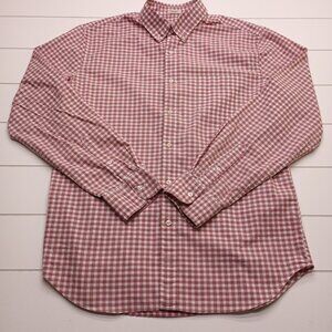 J.Crew Secret Wash Red Gingham Check Classic Fit Stretch Shirt Mens Large